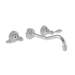 Newport Brass 3-944L/034 Lavatory Faucet Chesterfield Wall Mount 8 Inch Spread 2 Lever ADA WaterSense Aged Brass 1.2 Gallons Per Minute Brass Less Drain Spout Reach 9-3/4 Inch | Blackhawk Supply