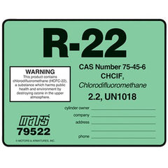 Mars Controls 79522 Label 3x4 Inch Self Adhesive Backing 10 Pack Mint Green R-22 Vinyl Refrigerant Identification | Blackhawk Supply