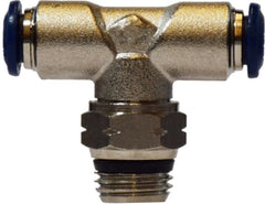 Midland Metal Mfg. 20105N 1/4 X 1/8 (PI X MIP SWVL BR T NPLTD), Brass Fittings, Nickel Plated Push In Fittings, Swivel Male Branch Tee | Blackhawk Supply