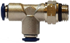 Midland Metal Mfg. 20164N 1/4 X 3/8 (P-I X MIP SWVL RUN-T N-PLTD), Brass Fittings, Nickel Plated Push In Fittings, Swivel Male Run Tee | Blackhawk Supply