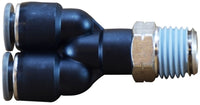 20189C | 3/8 X 3/8 (P-IN X MIP SWIVEL COMPOSITE Y), Brass Fittings, Composite Body Push In Fittings, Swivel Y Connector | Midland Metal Mfg.