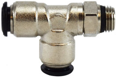 Midland Metal Mfg. 20811N 8MM OD X 1/8 SWVL MALE RUN-T N-PLTD, Brass Fittings, Nickel Plated Push In Fittings, METRIC TUBE SWIVEL MALE RUN TEE | Blackhawk Supply