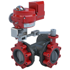 Bray 3LSE-04L34/70-24-0081H-BBU Butterfly Valve | 3 Way | Flow Configuration 4 | 4 Inch | Stainless Disc | 50 PSI | 24 VAC /30 VDC Actuator With Heater And Battery Backup Failsafe Return | On-Off Control | Blackhawk Supply