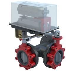 Bray 3LNE-06L37/DCM24-310-D-WS 6" 3-Way Lugged Butterfly Valve Resilient | ANSI Class 125/150 | DI body | NDI Disc | CV 757 | Damper & Valve actuator | 24 Vac | 310 lb-in | modulating | Non-Spring Return | Dual | Blackhawk Supply