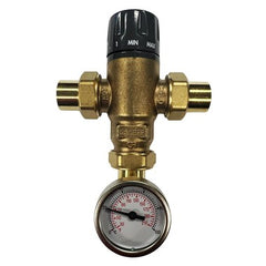 Hydronic Caleffi 521519A Mixing Valve MixCal 521 Adjustable 3-Way Thermostatic with Gauge 3/4 Inch Low Lead Brass Sweat Union 200 Pounds per Square Inch | Blackhawk Supply