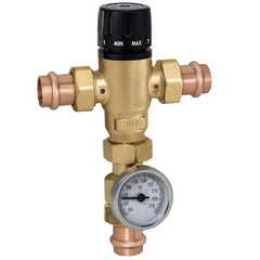 Hydronic Caleffi 521516A Mixing Valve MixCal 521 Adjustable 3-Way Thermostatic with Gauge 3/4 Inch Low Lead Brass Press Union 200 Pounds per Square Inch | Blackhawk Supply