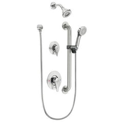 Moen T9342GBM25 Shower System M-Dura Posi-Temp with Grab Bar 2 Lever Chrome ADA 2.5 Gallons per Minute | Blackhawk Supply