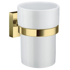 Smedbo RV343P Tumbler Holder House Polished Brass White Porcelain Wall Mount Brass 3-6/7 x 3 x 3-2/3 Inch | Blackhawk Supply