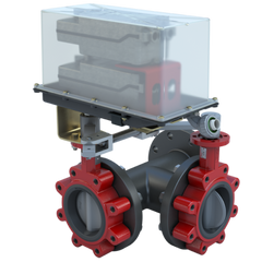Bray 3LNE-04S32/DS24-180-T-A-D-WS 4" 3-Way Lugged Butterfly Valve Resilient | ANSI Class 125/150 | DI body | NDI Disc | CV 740 | 24 VAC/DC | 177 lb-in | on/off or floating | Spring Return | SW | Dual | Blackhawk Supply
