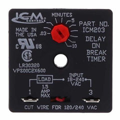 ICM Controls ICM203B Relay Time Delay On Break 10 Minute Knob Adjustable 2 x 2 Inch 18/240 Voltage Alternating Current 1.5 Amp | Blackhawk Supply