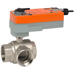 Belimo B332L+AFRXUP-S Ball Valve (BV), 1 1/4", 3-way | Configurable Valve Actuator, Spring return, AC24-240V / DC24-125V, On/Off, 2 x SPDT | Belimo | Blackhawk Supply