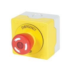 C3 Controls ECW22V-H1P1-10R04 ECW22V-H1P1-10R04 - Compact Control Station, IEC 22mm, 1 Hole Assembly, Grey Cover, 40mm PTR, Yellow Housing, Red Operator w/ 1 NC "EMERGENCY STOP | Blackhawk Supply