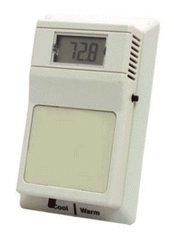 Schneider Electric ETR203-RS232-LCD Room Temp Sensor: 10K Ohm Type 2 Thermistor for I/NET Compatibility, Setpoint, Override, LCD (displays in F), RS232 Communication Jack, SE Logo | Blackhawk Supply