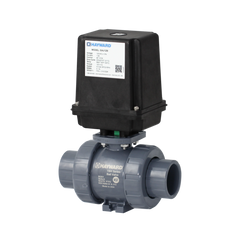 Hayward EAUTBH120STE Actuated 2" PVC TU Ball Valve w/EPDM seals, socket/threaded ends, 115 VAC EAU Actuator w/one terminal strip & aux. limit switch included | Blackhawk Supply