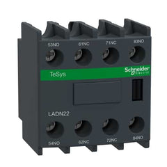 Square D LADN22 Standard, Instantaneous Auxiliary Contact Block: 4 contacts, 2 N.O, 2 N.C., Snap-On Mounting, For use with TySys D & F Contactor | Blackhawk Supply