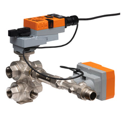 Belimo P3075B6-JS+LRX24-LP-EP6 Electronic Pressure Independent Valve (6-way EPIV), 3/4", 6-way|Configurable Valve Actuator, Non fail-safe, AC/DC 24 V, 2...10 V, MFT | Blackhawk Supply
