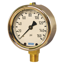Wika 9314202 213.40.4 | 600 psi 1/2 NPT lower mount | Bourdon Tube Pressure Gauge, Copper Alloy | Heavy-duty version, liquid filling case size 4" | Blackhawk Supply
