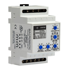 Macromatic PMDU 3-phase monitor relay | 190-500 VAC | DIN Rail | 10 Amp DPDT relays | phase loss | reversal - fixed | unbalance | over/under voltage - adjustable | Blackhawk Supply