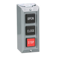 9001BG303 | Push Button Control Station, 3 momentary push buttons, OPEN CLOSE STOP, 600 VAC, 5 A, NEMA 1 | Square D
