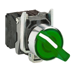 Square D XB4BK123G5 Illuminated selector switch, metal, green, Dia 22, 2 positions, stay put, 110...120 V AC, 1 NO + 1 NC | Blackhawk Supply