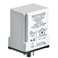 TR-56521-F | Delayed interval (switch trigger) | 240V AC | 10A DPDT | 0.3 - 30 seconds | Fixed (add product to cart to specify time) | Plug-in | Analog | Macromatic