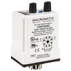 Macromatic VAKP024D Voltage monitor relay for 24 VDC | 10 Amp relay | DPDT | Adj Pick up and Drop out | Adj dropout delay 0.1-10 seconds | plug-in | Blackhawk Supply