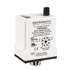 Macromatic VMP110D Voltage monitor relay for 110 VDC | 10 Amp relay | DPDT | Adj Pick up | Fixed Drop out and trip delay | plug-in | Blackhawk Supply