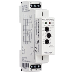 Macromatic VWKE120A Voltage band relay for 120 VAC | 15 Amp relay | DPDT | Adj Pick up and Drop out | Adj dropout delay 0.1-10 seconds | DIN | Blackhawk Supply