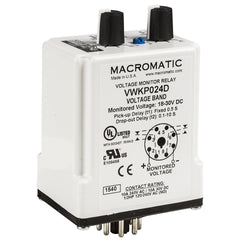 Macromatic VWKP048D Voltage band relay for 48 VDC | 10 Amp relay | DPDT | Adj Pick up and Drop out | Adj dropout delay 0.1-10 seconds | plug-in | Blackhawk Supply