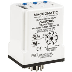 Macromatic VWKP240A Voltage band relay for 240 VAC | 10 Amp relay | DPDT | Adj Pick up and Drop out | Adj dropout delay 0.1-10 seconds | plug-in | Blackhawk Supply