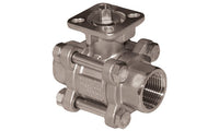 A1000-2-*V | A1000, Stainless Steel, 3 Piece 4 Bolt, Full Port, Threaded Connection, V-Ball, 1000 WOG with ISO Mounting Pad | Jomar