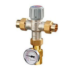 Resideo AM101C1070-USTG-LF 3/4 in. Low lead thermostatic mixing valve 70-120F, Union with temperature gauge  | Blackhawk Supply