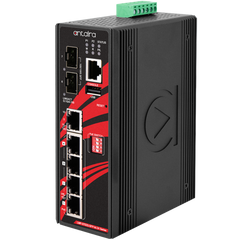 Antaira LMP-0702G-SFP-bt-24-T-V2 7-Port Industrial Gigabit IEEE 802.3bt PoE++ Light Layer 3 Managed Ethernet Switch | with 4*10/100/1000Tx (90W/Port) | 1*10/100/1000Tx | and 2*100/1000 SFP Slots; 12~55VDC Power Input; EOT: -40°C to 75°C | Blackhawk Supply