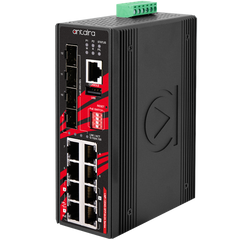Antaira LMP-1204G-SFP-bt-24 12-Port Industrial Gigabit IEEE 802.3bt PoE++ Light Layer 3 Managed Ethernet Switch | with 4*10/100/1000Tx (90W/Port) | 4*10/100/1000Tx (30W/Port) | and 4*100/1000 SFP Slots; 12~55VDC Power Input | Blackhawk Supply