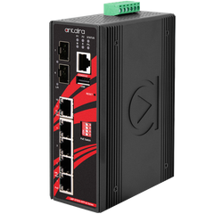 Antaira LMP-0702G-SFP-bt-T-V2 7-Port Industrial Gigabit IEEE 802.3bt PoE++ Light Layer 3 Managed Ethernet Switch | with 4*10/100/1000Tx (90W/Port) | 1*10/100/1000Tx | and 2*100/1000 SFP Slots; 48~55VDC Power Input; EOT: -40°C to 75°C | Blackhawk Supply