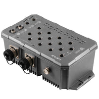 LMP-1802G-M12-10G-SFP-67-24 | 18-Port Industrial M12 IP67 Waterproof Gigabit PoE+ Light Layer 3 Managed Ethernet Switch | with 16*10/100/1000Tx M12 Connectors (X-Coded) (30W/Port) and 2*1G/10G SFP Slots; 24~55VDC Power Input | Antaira