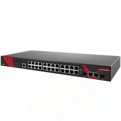 Antaira LMX-2602G-SFP 26-Port Industrial Gigabit Managed Ethernet Switch | w/24*10/100/1000Tx RJ45 and 2*Gigabit Combo Ports (2*10/100/1000Tx RJ45 and 2*100/1000 SFP Slots) | Blackhawk Supply
