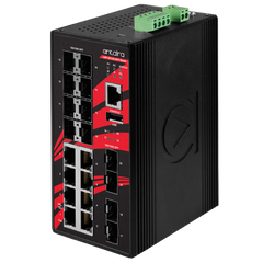 Antaira LMP-2012G-SFP-T 20-Port Industrial Gigabit PoE+ Light Layer 3 Managed Ethernet Switch | with 8*10/100/1000Tx (30W/Port) and 12*100/1000 SFP Slots; EOT: -40°C to 75°C | Blackhawk Supply