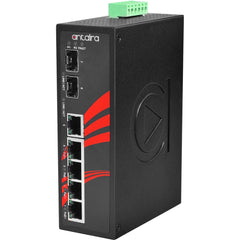 Antaira LNP-0702C-SFP-24-T 7-Port Industrial PoE+ Unmanaged Ethernet Switch | with 4*10/100Tx (30W/Port) | 1*10/100Tx | and 2*100/1000 SFP Slots; 12~55VDC Power Input; EOT: -40°C to 75°C | Blackhawk Supply