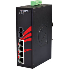 Antaira LNP-0501-M-24 5-Port Industrial PoE+ Unmanaged Ethernet Switch | w/4*10/100Tx (30W/Port) + 1*100Fx Multi-mode 2Km | 12VDC-36VDC | Blackhawk Supply