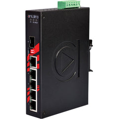 Antaira LNX-0601G-SFP-T 6-Port Industrial Unmanaged Ethernet Switch | w/5*10/100/1000Tx + 1*100/1000 SFP slot; EOT: -40~75C | Blackhawk Supply