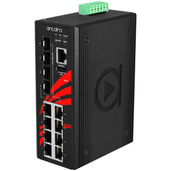 Antaira LMP-1204G-SFP 12-Port Industrial Gigabit PoE+ Light Layer 3 Managed Ethernet Switch | w/8*10/100/1000Tx (30W/Port) + 4*100/1000 SFP | Blackhawk Supply