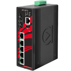 Antaira LMX-0702G-SFP-T-V2 7-Port Industrial Gigabit Light Layer 3 Managed Ethernet Switch | w/5*10/100/1000Tx and 2*100/1000 SFP Slots; EoT: -40°~75°C; Version 2 Hardware | Blackhawk Supply