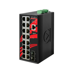 Antaira LMX-1802G-SFP-T 18-Port Industrial Gigabit Light Layer 3 Managed Ethernet Switch | w/16*10/100/1000Tx Ports + 2*100/1000 SFP ports; EOT: -40°C~75°C | Blackhawk Supply