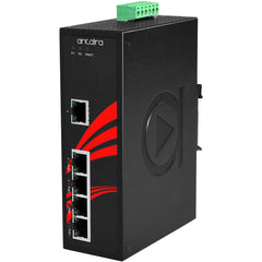 Antaira LNP-0500G-24-T 5-Port Industrial Gigabit PoE+ Unmanaged Ethernet Switch | w/4*10/100/1000Tx (30W/Port) + 1*10/100/1000Tx with Wide Operating Temp and Low 12-36VDC input | Blackhawk Supply