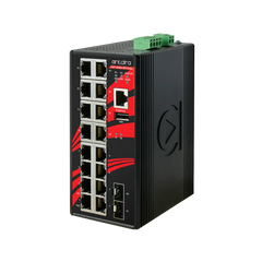 Antaira LMP-1802G-SFP 18-Port Industrial Gigabit PoE+ Light Layer 3 Managed Ethernet Switch | with 16*10/100/1000Tx Ports (30W/Port) and 2*100/1000 SFP Slots | 48~55VDC Power Input | Blackhawk Supply