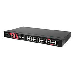 Antaira LNP-2804GN-SFP-T 28-Port 1U 19" Rackmount Industrial Gigabit PoE+ Managed Ethernet Switch | w/24*10/100/1000Tx (PSE: 30W/port) + 4*GigE Combo Ports; EOT: -40~75C | Blackhawk Supply