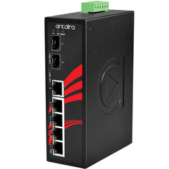 Antaira LNP-0702G-SFP-24 7-Port Industrial Gigabit PoE+ Unmanaged Ethernet Switch | with 4*10/100/1000Tx (30W/Port) | 1*10/100/1000Tx | and 2*100/1000 SFP Slots; 12~55VDC Power Input | Blackhawk Supply