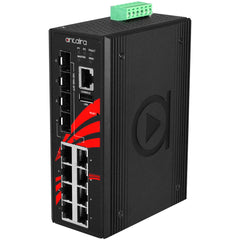 Antaira LMX-1204G-SFP 12-Port Industrial Gigabit Light Layer 3 Managed Ethernet Switch | w/8*10/100/1000Tx + 4*100/1000 SFP | Blackhawk Supply