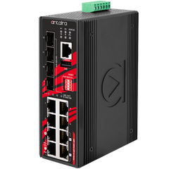 Antaira LMP-1204G-SFP-bt-T-BOS 12-Port Industrial Gigabit IEEE 802.3bt PoE++ Light Layer 3 Managed Ethernet Switch with 4*10/100/1000Tx (90W/Port) 4*10/100/1000Tx (30W/Port) and 4*100/1000 SFP Slots; EOT: -40°C to 75°C with Bosch firmware | Blackhawk Supply
